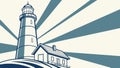 Coastal Lighthouse Rays of Light Seascape Vector, vector design Generative AI Royalty Free Stock Photo