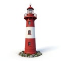 Coastal Lighthouse Red White 3D Render Royalty Free Stock Photo