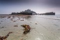 Coastal location around st michaels mount in cornwall england uk. Lookout post in Marizion harbour. White castlated building next Royalty Free Stock Photo