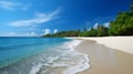 Coastal majesty, enchanting tropical beach, sunlit tree line, and majestic seascape