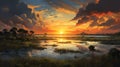 A coastal marshland, with tall grasses swaying in the breeze