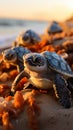 Coastal marvel Seaside hatching unveils baby turtles as they start oceanic exploration.