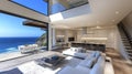 Coastal Modern Home Interior with Ocean View Royalty Free Stock Photo