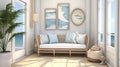 Coastal or Nauticalinterior vestibule, Drawing inspiration the sea, light and breezy colors, beachy maritime motifs