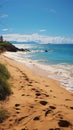 Coastal paths, footprints pattern sandy beach, witnesses to oceanside journeys taken