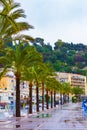 Coastal promenade Nice city rainy day view France