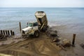 Coastal protection measures, construction equipment on the shore, the construction of breakwaters