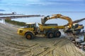 Coastal protection measures, construction equipment on the shore, the construction of breakwaters
