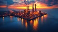 Coastal refinery sunset, industrial complex, pollution, night Royalty Free Stock Photo