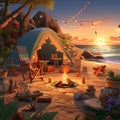 Coastal Refuge: A Beachside Campsite with Breathtaking Ocean Views Royalty Free Stock Photo