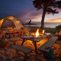 Coastal Refuge: A Beachside Campsite with Breathtaking Ocean Views Royalty Free Stock Photo