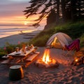 Coastal Refuge: A Beachside Campsite with Breathtaking Ocean Views Royalty Free Stock Photo