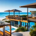 A coastal resort with bungalows built on stilts, offering panoramic views of the ocean2