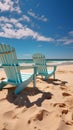 Coastal retreat Beach chairs on white sand, embraced by blue sky and sun