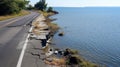 Coastal road partly underwater