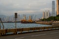 Coastal road and vehicles in Kennedy Town, Hong Kong Royalty Free Stock Photo