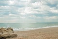 Coastal rocks and scenery along Bournemouth beach in Dorset. Royalty Free Stock Photo