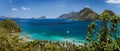 Coastal scenery from the mainland Palawan with tropical islands on horizon. El Nido-Philippines. Best natural wonders in