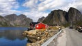 Coastal scenic  road, mountains sea coast hut Royalty Free Stock Photo