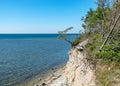 Coastal sea view from Panga cliff, blue sky and sea, summer, beautiful view of wild romantic coastal cliff landscape at the Baltic