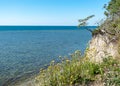 Coastal sea view from Panga cliff, blue sky and sea, summer, beautiful view of wild romantic coastal cliff landscape at the Baltic