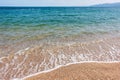 Coastal sea waves on a sandy beach. Sea summer landscape