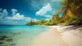 Coastal serenity, serene tropical beach, verdant trees, and calm seascape