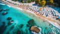 Coastal serenity: Top view of a tranquil beach scene.