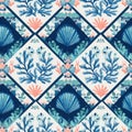 Coastal Shell and Coral Ocean Seamless Pattern Royalty Free Stock Photo