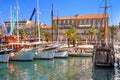 Coastal summer cityscape - view of the promenade the Old Town of Split with the Palace of Diocletian and the marina