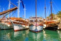 Coastal summer cityscape - view of the yachts moored in the port of Split