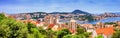 Coastal summer landscape, banner, panorama - top view of the port of Gruz of the town of Dubrovnik Royalty Free Stock Photo