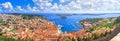 Coastal summer landscape, panorama - top view of the town of Hvar and the City Harbour with marina, on the island of Hvar Royalty Free Stock Photo