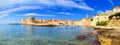 Coastal summer landscape, panorama - view of the City Harbour of the Old Town of Dubrovnik Royalty Free Stock Photo