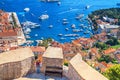 Coastal summer landscape - top view of the City Harbour and marina of the town of Hvar from the fortress, on the island of Hvar Royalty Free Stock Photo