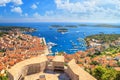 Coastal summer landscape - top view of the City Harbour and marina of the town of Hvar from the fortress, on the island of Hvar Royalty Free Stock Photo