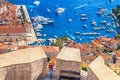 Coastal summer landscape - top view of the City Harbour and marina of the town of Hvar from the fortress, on the island of Hvar Royalty Free Stock Photo