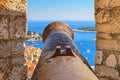 Top view of the City Harbour of the town of Hvar from the fortress, on the island of Hvar, the Adriatic coast of Croatia Royalty Free Stock Photo