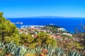 Coastal summer landscape - top view of the city port and marina of Split