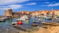 Coastal summer landscape - view of the City Harbour and marina of the Old Town of Dubrovnik