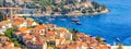 Coastal summer landscape - view of the City Harbour of the town of Hvar Royalty Free Stock Photo