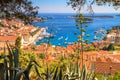 Coastal summer landscape - view of the City Harbour of the town of Hvar Royalty Free Stock Photo