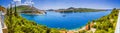 Coastal summer landscape - view of Dubrovnik from the side of The Franjo Tudman Bridge, overlooking the port of Gruz and the Lapad Royalty Free Stock Photo