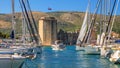 Coastal summer landscape - view of the marina and Kamerlengo Castle of the town of Trogir Royalty Free Stock Photo