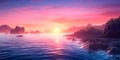 Coastal sunrise, soothing tones of dawn, island paradise