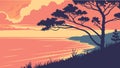 Coastal Sunset Landscape Vector, Serene Tree, vector design Generative AI Royalty Free Stock Photo