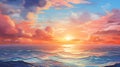 Coastal sunset Sun sinks, painting sky beneath horizon.AI Generated