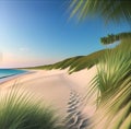 Coastal symphony.Swaying grasses and sand dunes leading to a pristine beach.AI generated