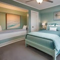 A coastal-themed guest room with seafoam green walls and nautical accents4, Generative AI