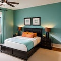 A coastal-themed guest room with seafoam green walls and nautical accents2, Generative AI